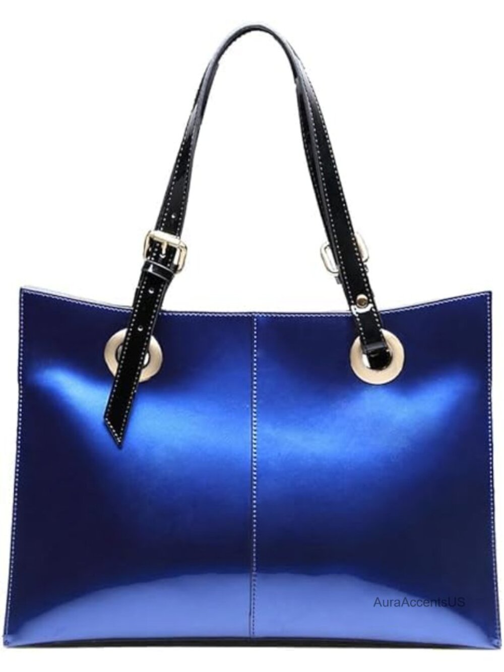 Patent Leather Tote Bag for Women, Designer Shoulder Bag with Zipper, Large